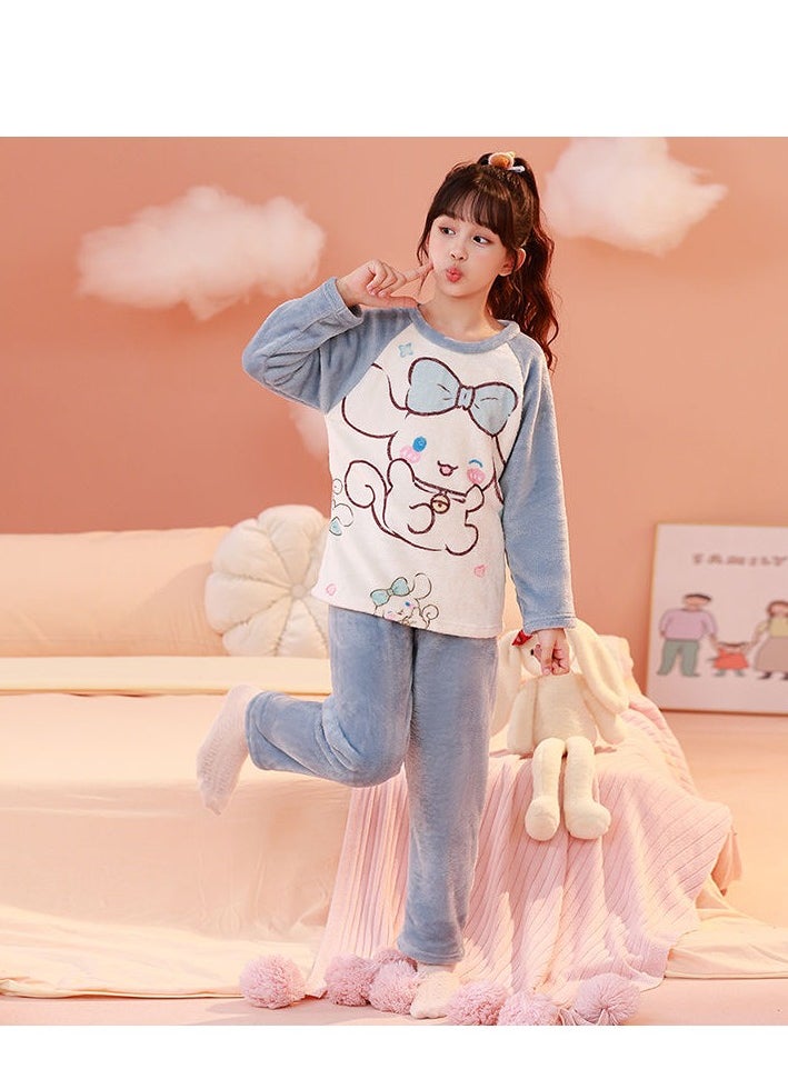 Generic Children's long-sleeved pajamas cartoon set flannel pajamas autumn and winter comfortable home clothes (size: 14 yards; recommended weight 50-60 pounds can be worn)  - Image 1