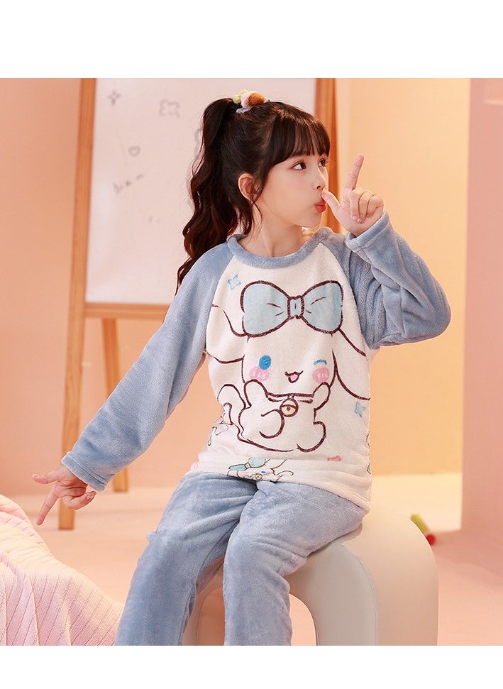 Generic Children's long-sleeved pajamas cartoon set flannel pajamas autumn and winter comfortable home clothes (size: 14 yards; recommended weight 50-60 pounds can be worn)  - Image 2