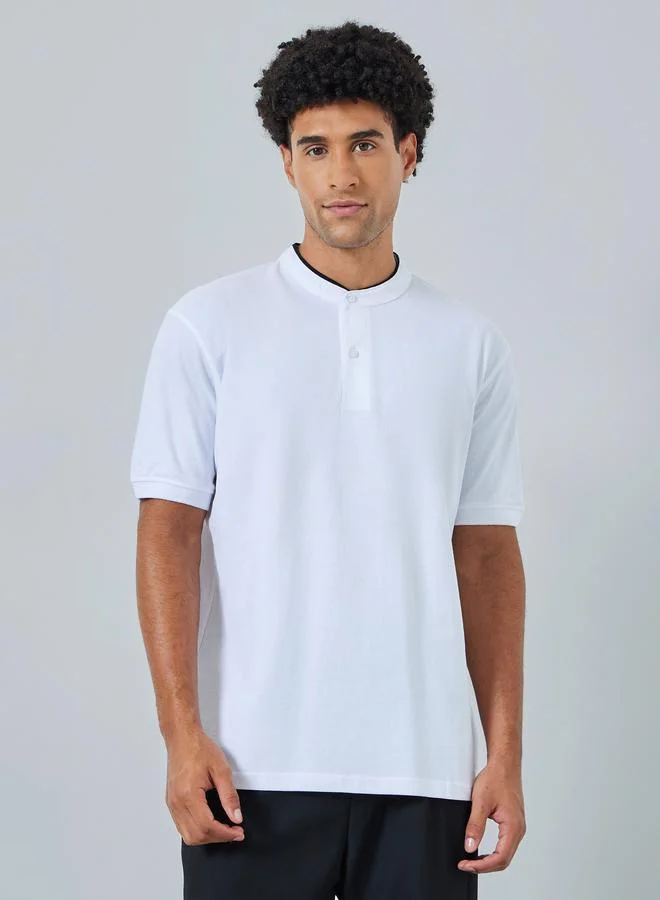 Men Relaxed Fit Stand Collar Pique Polo