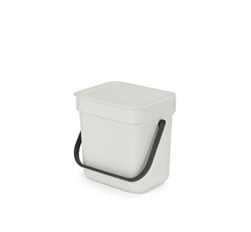 Brabantia Sort & Go Food Trash Can (0.8 Gal/Light Gray) Small Countertop Kitchen Compost Caddy with Handle & Removable Lid, Easy Clean - Image 1