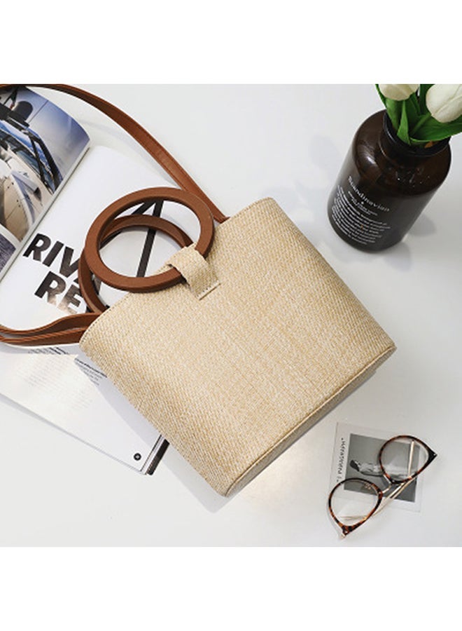 NIBEMINENT Crochet Straw Wrapped Beach Crossbody Bag Beige  - Image 3