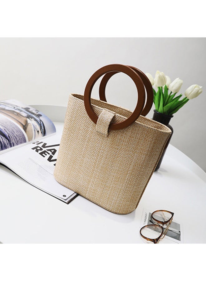 NIBEMINENT Crochet Straw Wrapped Beach Crossbody Bag Beige  - Image 2