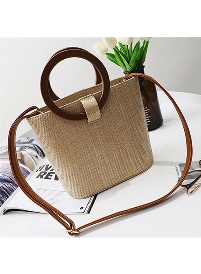 NIBEMINENT Crochet Straw Wrapped Beach Crossbody Bag Beige  - Image 4