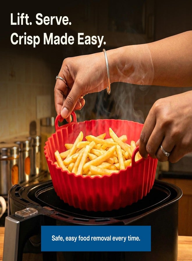 HomeWiz Silicone Air Fryer Liners | Reusable Non-Stick Round Basket Baking Tray with Ear Handles | Heat-Resistant Cooking Accessories | Multicolor (8 Inch, Pack of 4) - Image 2