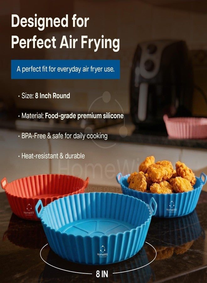 HomeWiz Silicone Air Fryer Liners | Reusable Non-Stick Round Basket Baking Tray with Ear Handles | Heat-Resistant Cooking Accessories | Multicolor (8 Inch, Pack of 4) - Image 3