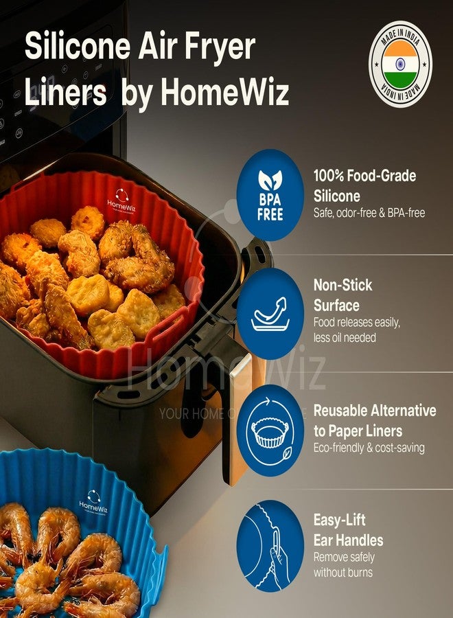 HomeWiz Silicone Air Fryer Liners | Reusable Non-Stick Round Basket Baking Tray with Ear Handles | Heat-Resistant Cooking Accessories | Multicolor (8 Inch, Pack of 4) - Image 5