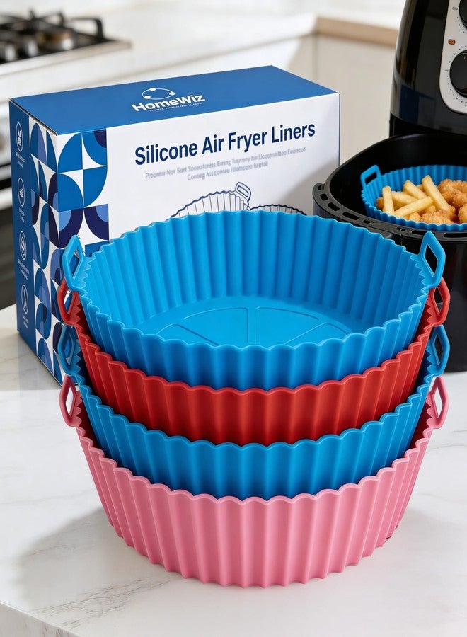HomeWiz Silicone Air Fryer Liners | Reusable Non-Stick Round Basket Baking Tray with Ear Handles | Heat-Resistant Cooking Accessories | Multicolor (8 Inch, Pack of 4) - Image 1