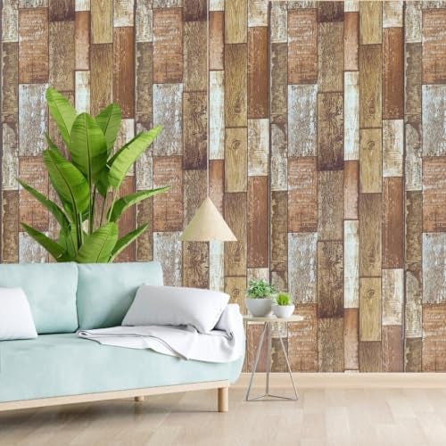 Eurotex Wood Design Wallpaper for Covering Living Room, Bedroom Walls (PVC, Size 21" inch X 33ft, Roll- 57sqft, Dark Multi Color Wooden Stripes) - Image 1