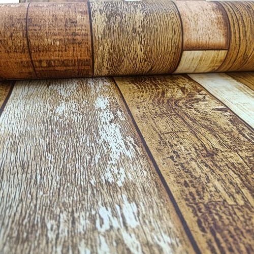 Eurotex Wood Design Wallpaper for Covering Living Room, Bedroom Walls (PVC, Size 21" inch X 33ft, Roll- 57sqft, Dark Multi Color Wooden Stripes) - Image 4