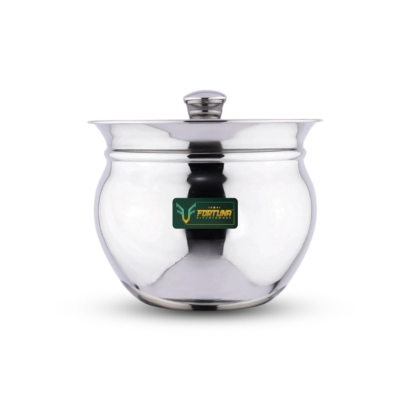 Fortuna Kitchenware, 1000ml, 20 Gauge Stainless Steel Dahi Handi/Curd Pot with Lid | Stainless Steel Handi for Kitchen (1 Litre) - Image 1