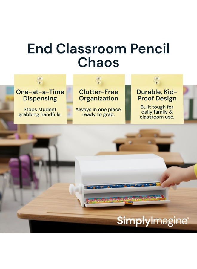 SimplyImagine Pencil Dispenser For Classroom, Home, Office Use or Teacher Gift, Durable Acrylic Rolling Knob Pencil Storage Box L10.50 x W4.25 X H6 Inches - Image 2