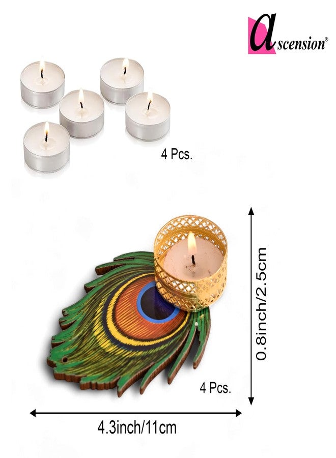 Ascension Decorative Peacock Tealight Candle Holder Stand Set of 4 - Mor Pankh Design Reusable Diya for Diwali Floor Rangoli Decoration Items, Home Decor, Diyas Indoor Outdoor Office Gifting, (Small) - Image 4