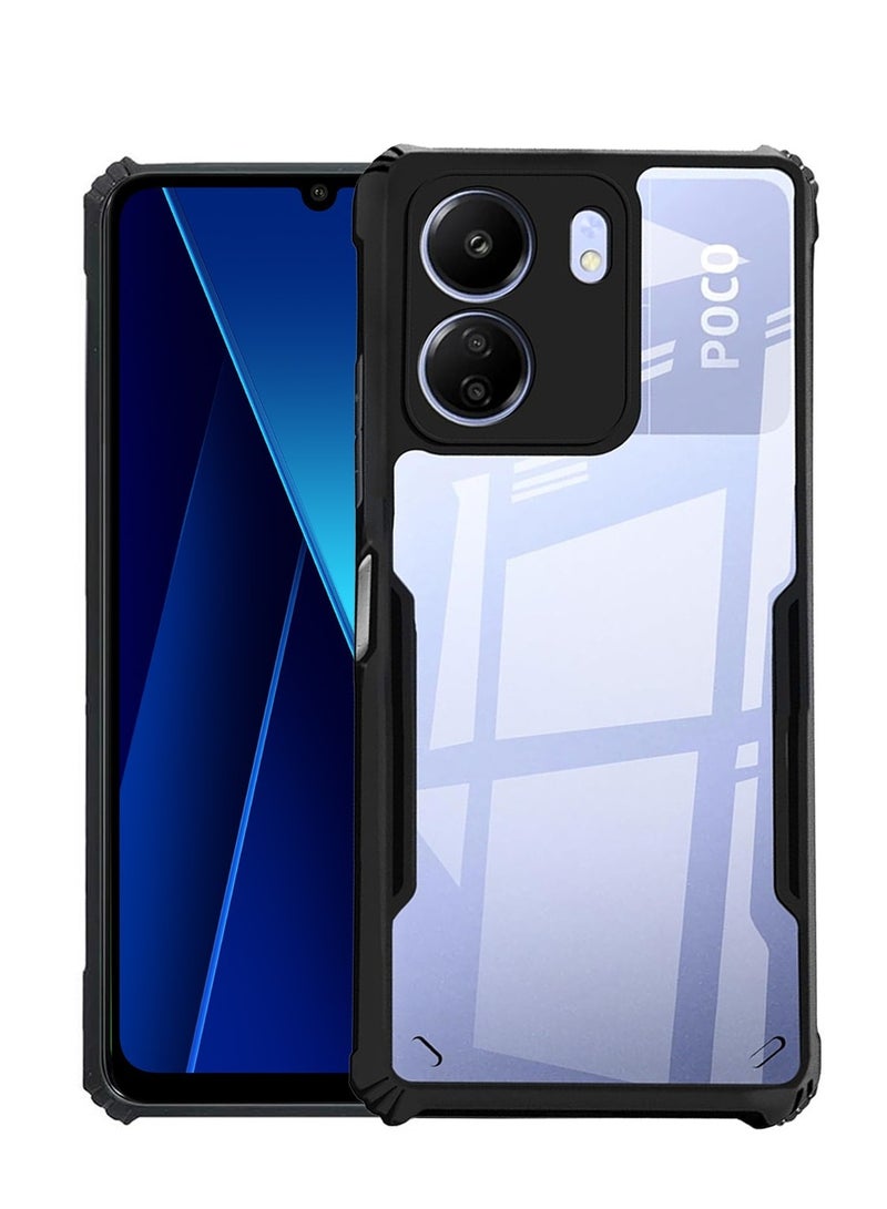 Techie جراب خلفي واقٍ من الصدمات بدرجة عسكرية مع إطار TPU ناعم مقاوم للصدمات لهاتف Xiaomi Redmi 13C / Xiaomi Poco C65 - شفاف أسود - Image 1