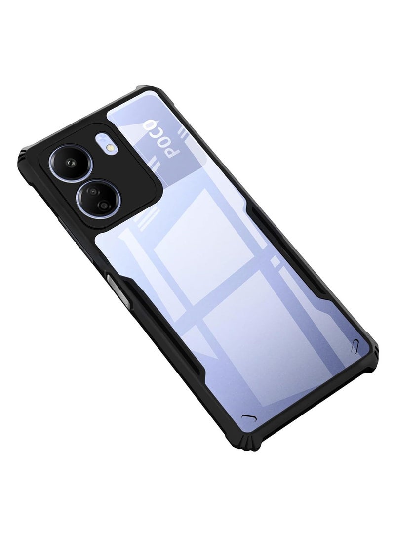 Techie جراب خلفي واقٍ من الصدمات بدرجة عسكرية مع إطار TPU ناعم مقاوم للصدمات لهاتف Xiaomi Redmi 13C / Xiaomi Poco C65 - شفاف أسود - Image 2