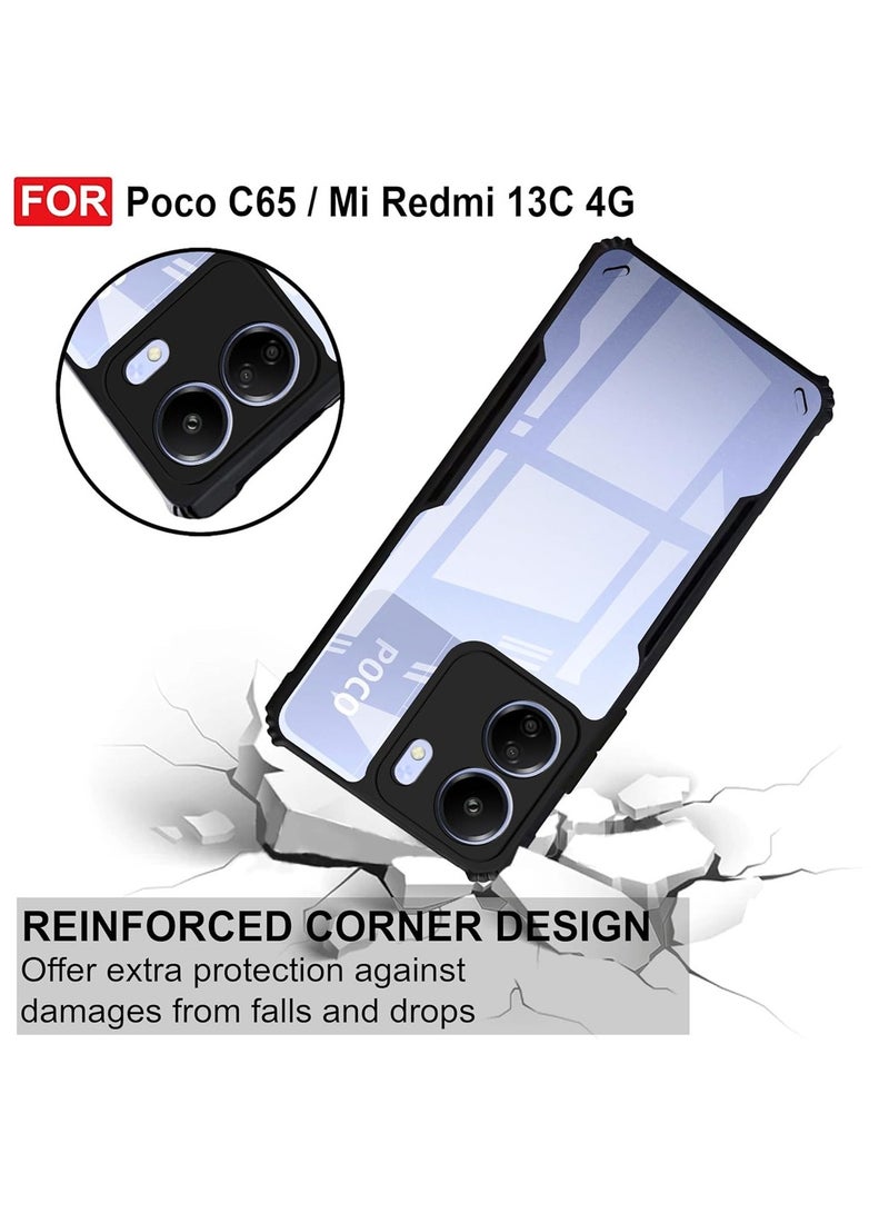 Techie جراب خلفي واقٍ من الصدمات بدرجة عسكرية مع إطار TPU ناعم مقاوم للصدمات لهاتف Xiaomi Redmi 13C / Xiaomi Poco C65 - شفاف أسود - Image 3
