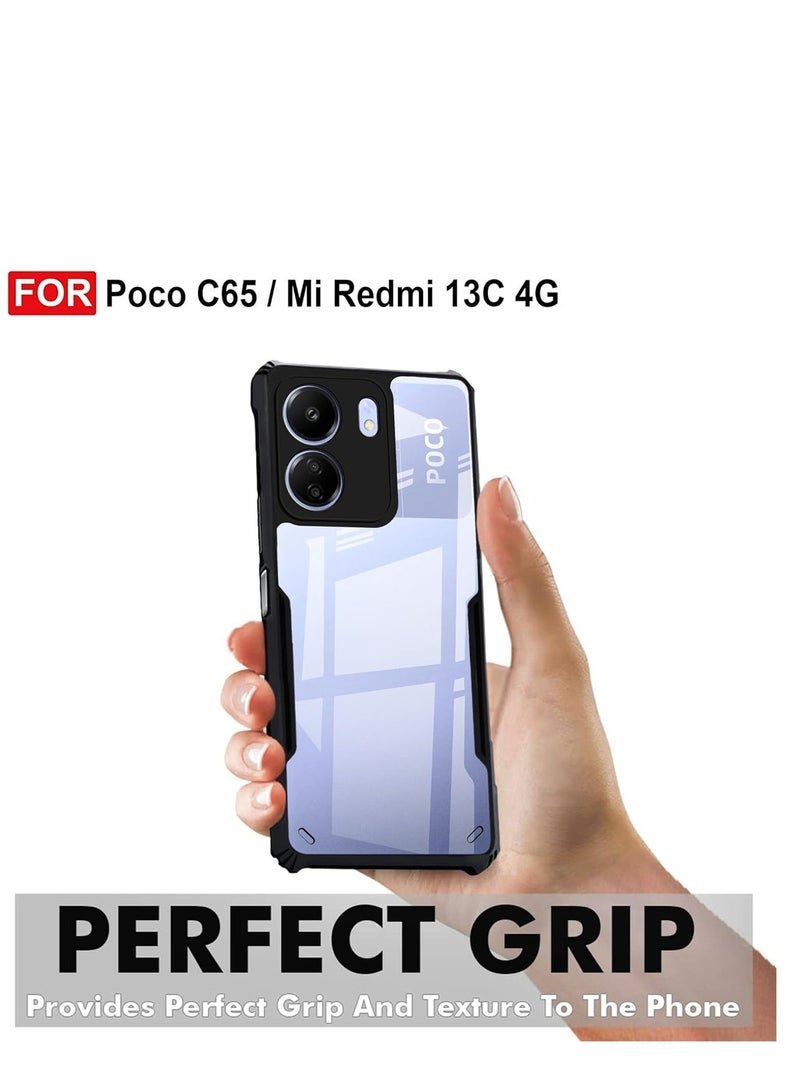 Techie جراب خلفي واقٍ من الصدمات بدرجة عسكرية مع إطار TPU ناعم مقاوم للصدمات لهاتف Xiaomi Redmi 13C / Xiaomi Poco C65 - شفاف أسود - Image 5