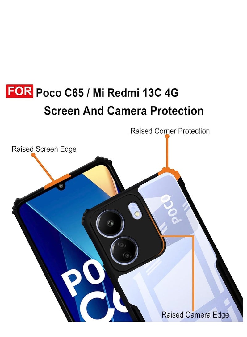 Techie جراب خلفي واقٍ من الصدمات بدرجة عسكرية مع إطار TPU ناعم مقاوم للصدمات لهاتف Xiaomi Redmi 13C / Xiaomi Poco C65 - شفاف أسود - Image 4