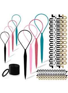 TsMADDTs Topsy Hair Tail Tools Settsmaddts Hair Braiding Set 8 Pcs Topsy Tail Tools 8 Pcs French Centipede Braiders For French Twist Plait Ponytail 10 Pcs Black Hair Ties Bulk  - Image 1