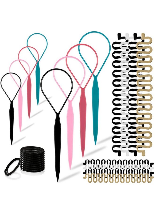 TsMADDTs Topsy Hair Tail Tools Settsmaddts Hair Braiding Set 8 Pcs Topsy Tail Tools 8 Pcs French Centipede Braiders For French Twist Plait Ponytail 10 Pcs Black Hair Ties Bulk  - Image 1
