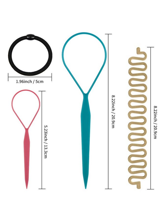TsMADDTs Topsy Hair Tail Tools Settsmaddts Hair Braiding Set 8 Pcs Topsy Tail Tools 8 Pcs French Centipede Braiders For French Twist Plait Ponytail 10 Pcs Black Hair Ties Bulk  - Image 2