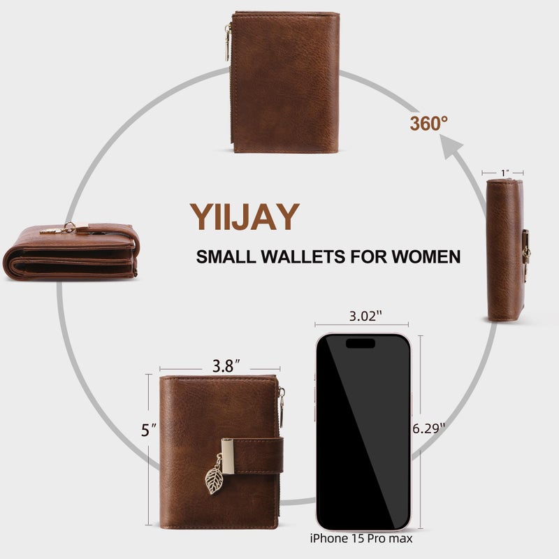 yiijay Small Wallet Women RFID Blocking Leather Bifold Wallet Credit Card Holder for Women Ladies Compact Wallet Mini Purse With Zipper Pocket - Image 4