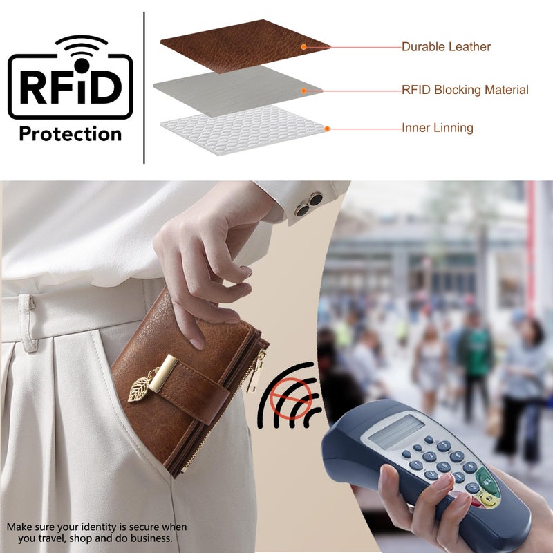 yiijay Small Wallet Women RFID Blocking Leather Bifold Wallet Credit Card Holder for Women Ladies Compact Wallet Mini Purse With Zipper Pocket - Image 5