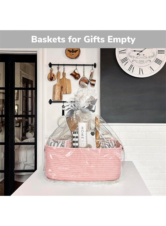 HOMESTAR Rectangle Cotton Rope Woven Basket with Handles, for Books, Magazines, Toys, Decorative Rectangle Basket for Baby Nursery, Living Room, Bathroom, Pink - Image 3