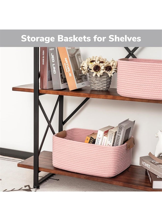 HOMESTAR Rectangle Cotton Rope Woven Basket with Handles, for Books, Magazines, Toys, Decorative Rectangle Basket for Baby Nursery, Living Room, Bathroom, Pink - Image 4