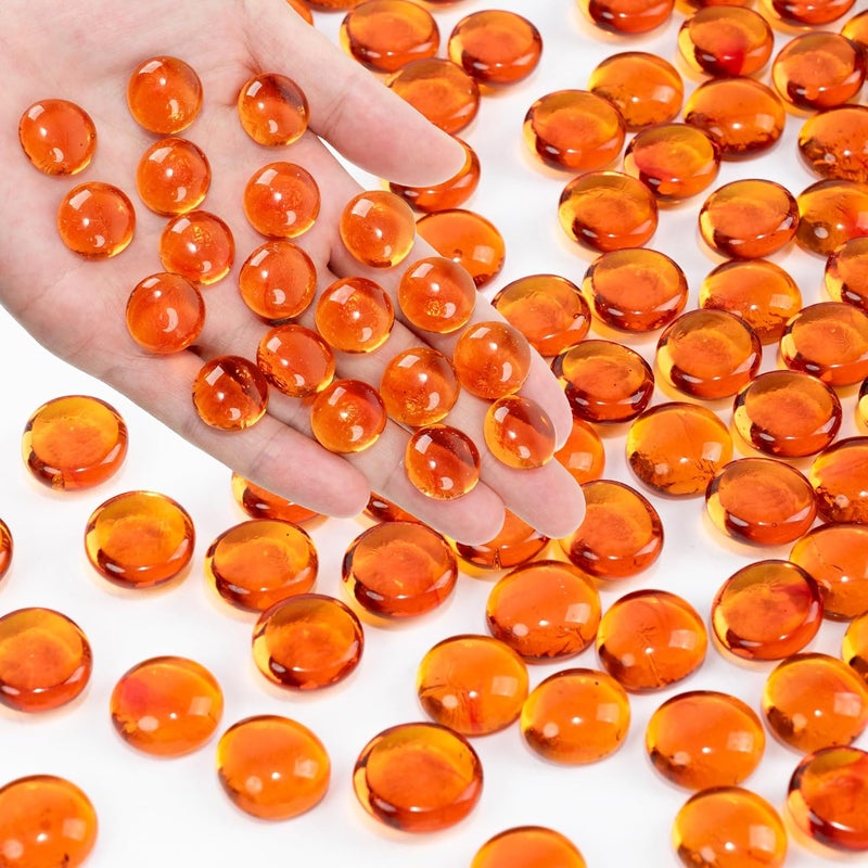 Foncomy Orange Flat Glass Marbles, 0.97 lb Vase Filler Pebbles Gems, Decorative Glass Beads for Vases, Crafts, Floral, Mancala Stones, Aquarium Rocks for Fish Tank, 0.6"-0.8" (Approx. 80-100 PCS) - Image 1