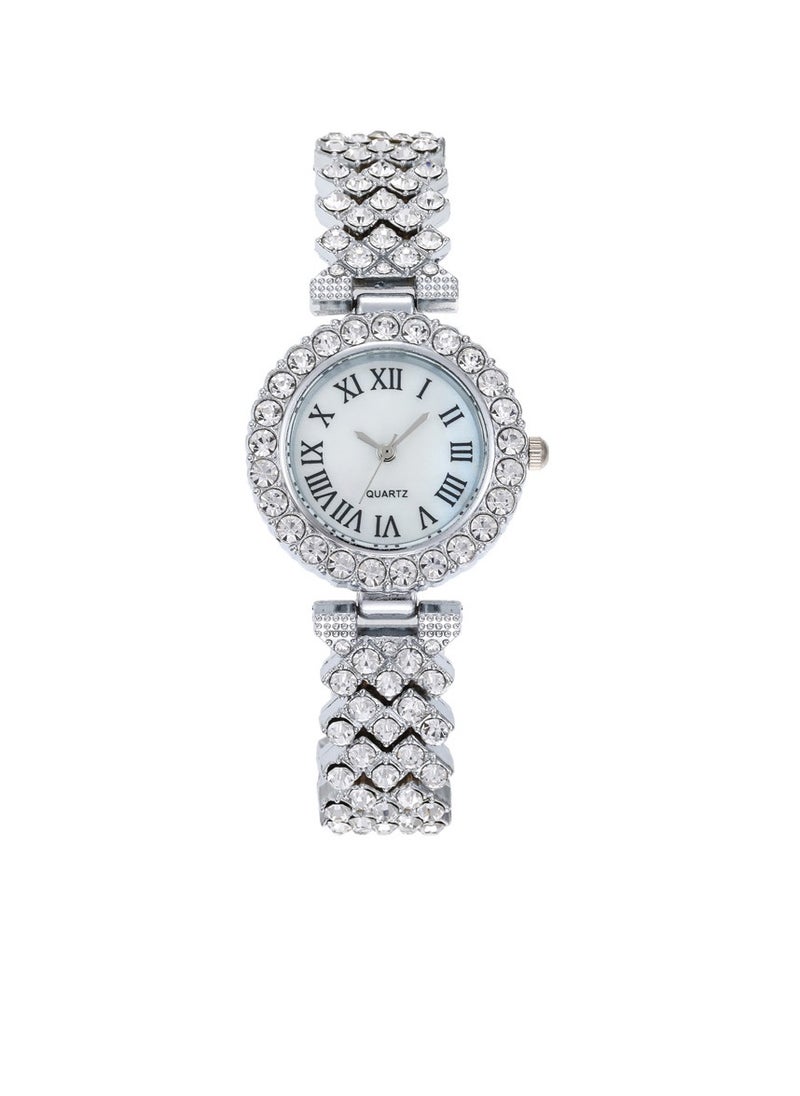 Generic Fashionable Roman Pattern Diamond Ladies Watch Student Quartz Watch Bracelet Watch (Silver)  - Image 2
