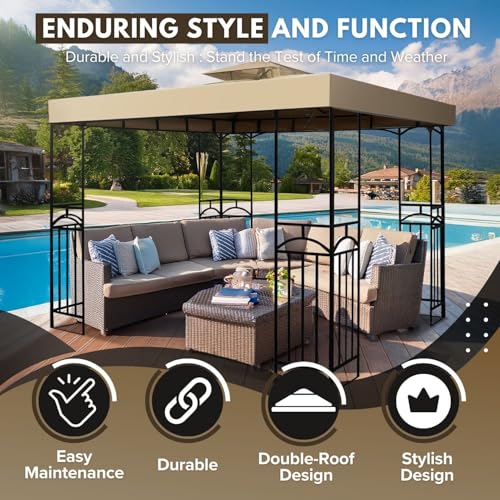 Flexzion Gazebo Cover Replacement Canopy Top 10x10 Ft (3m x 3m) - Double Tier Top Canopy Cover Replacement with UV30+, Dirt, Water Resistant for Outdoor, Sunshade, Garden, Patio, Pavilion (Beige) - Image 4