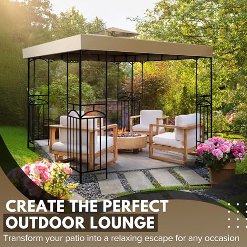 Flexzion Gazebo Cover Replacement Canopy Top 10x10 Ft (3m x 3m) - Double Tier Top Canopy Cover Replacement with UV30+, Dirt, Water Resistant for Outdoor, Sunshade, Garden, Patio, Pavilion (Beige) - Image 2