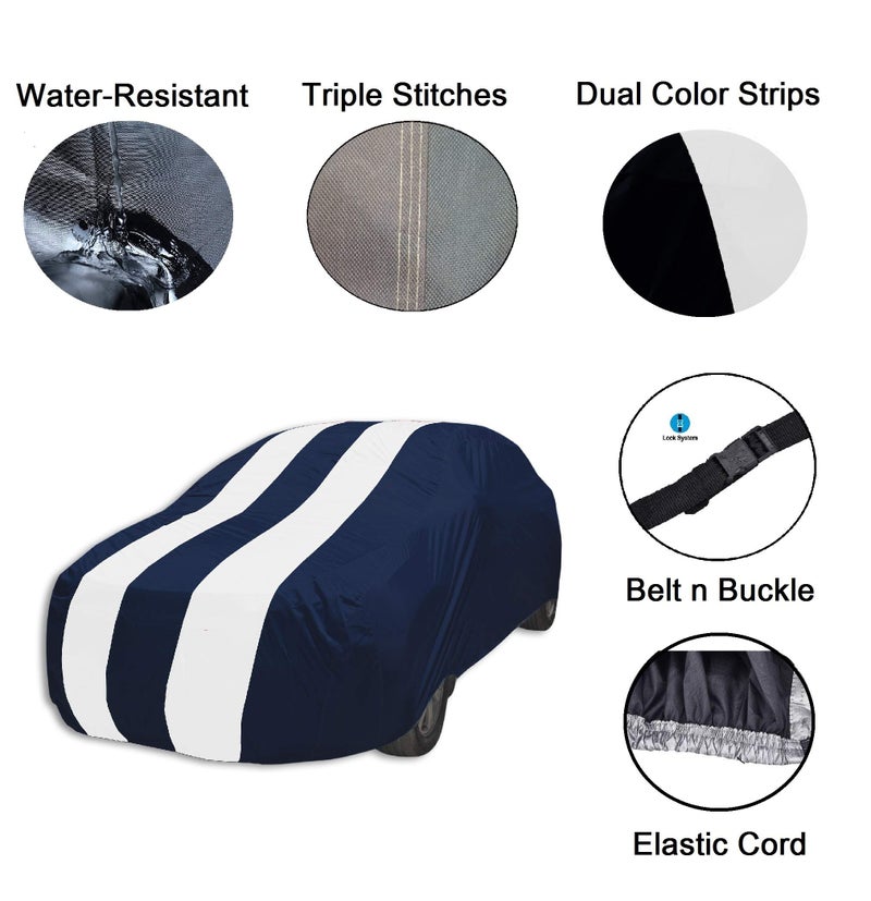 Auto Hub Car Cover Compatible with Maruti 800 with Mirror Pocket, Weather Proof, Triple Stitched, 800 Car Cover- Navy-White - Image 4