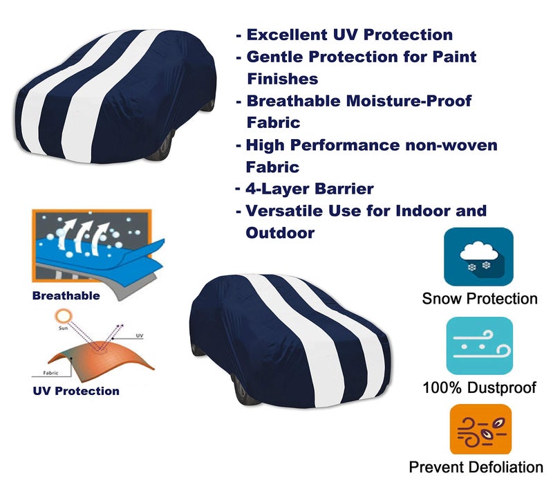 Auto Hub Car Cover Compatible with Maruti 800 with Mirror Pocket, Weather Proof, Triple Stitched, 800 Car Cover- Navy-White - Image 3