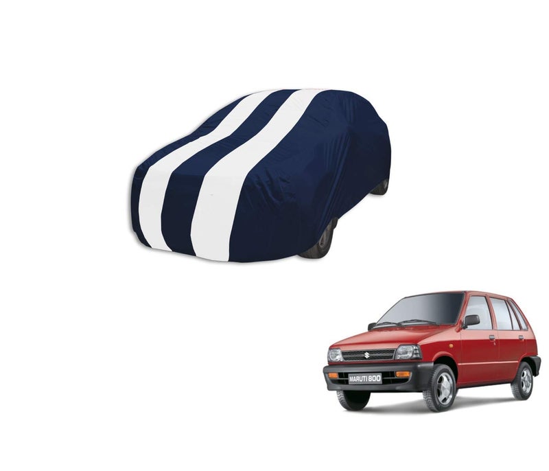 Auto Hub Car Cover Compatible with Maruti 800 with Mirror Pocket, Weather Proof, Triple Stitched, 800 Car Cover- Navy-White - Image 1