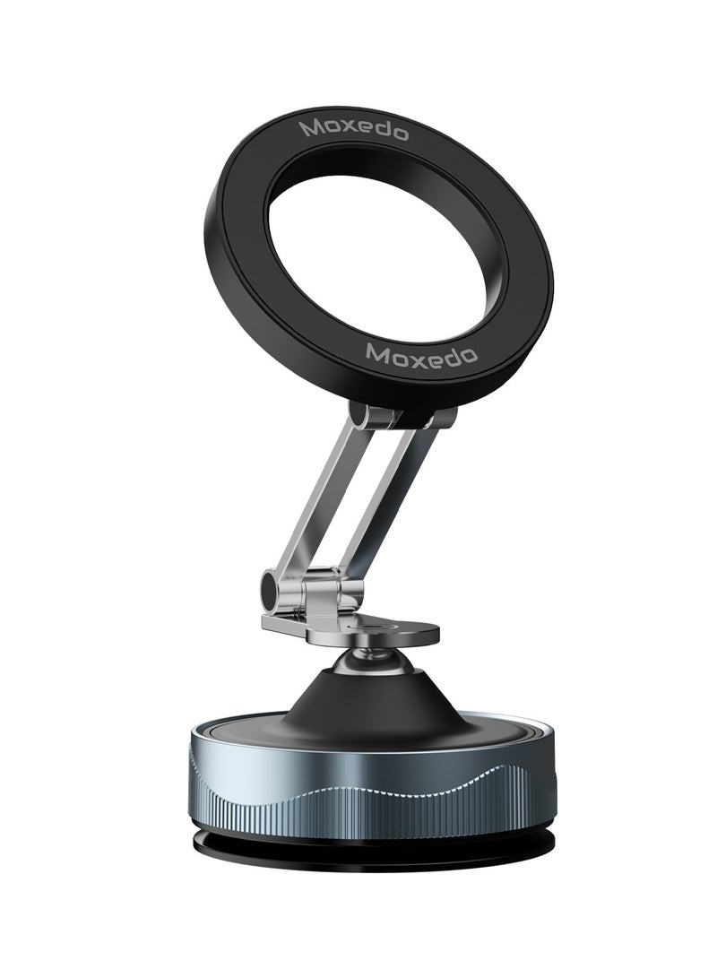 Moxedo Magnogrip Car Phone Holder Foldable Rounded Magnets for Dashboard with Vacuum Suction Cup 360° Base Rotation with Metal Plate Compatible for All Smartphone - Image 1