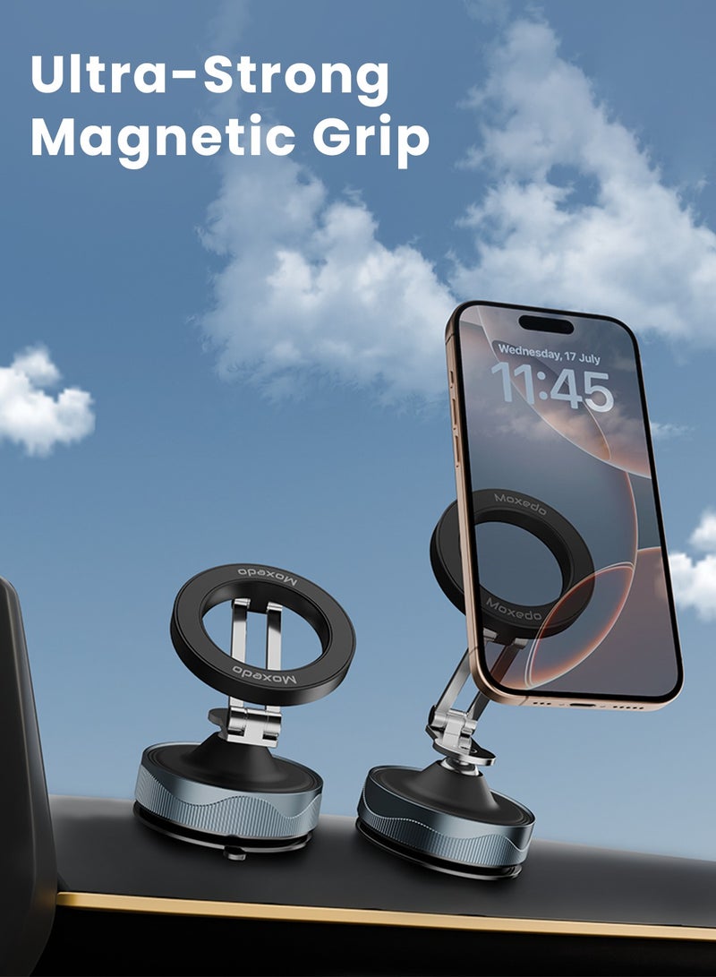 Moxedo Magnogrip Car Phone Holder Foldable Rounded Magnets for Dashboard with Vacuum Suction Cup 360° Base Rotation with Metal Plate Compatible for All Smartphone - Image 3