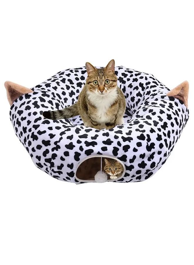 NKX Soft Plush Round Pet with Tunnel Round Scratch Resistant Cat Bed - Image 2