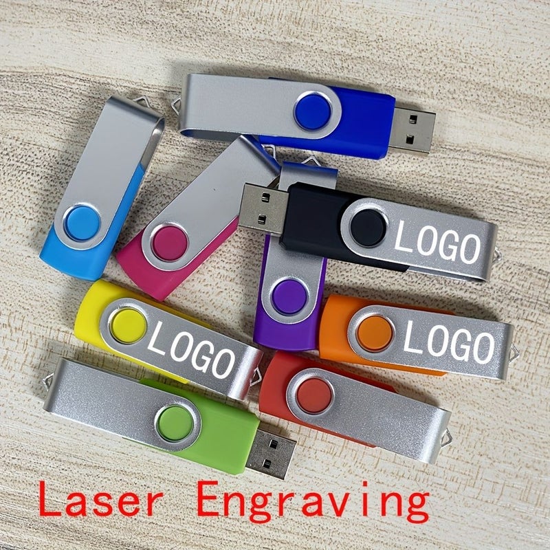 Dark Blue 128MB Custom Laser Logo Portable USB Drives With Rotating Silvery Clips Set Of 10 - Image 1