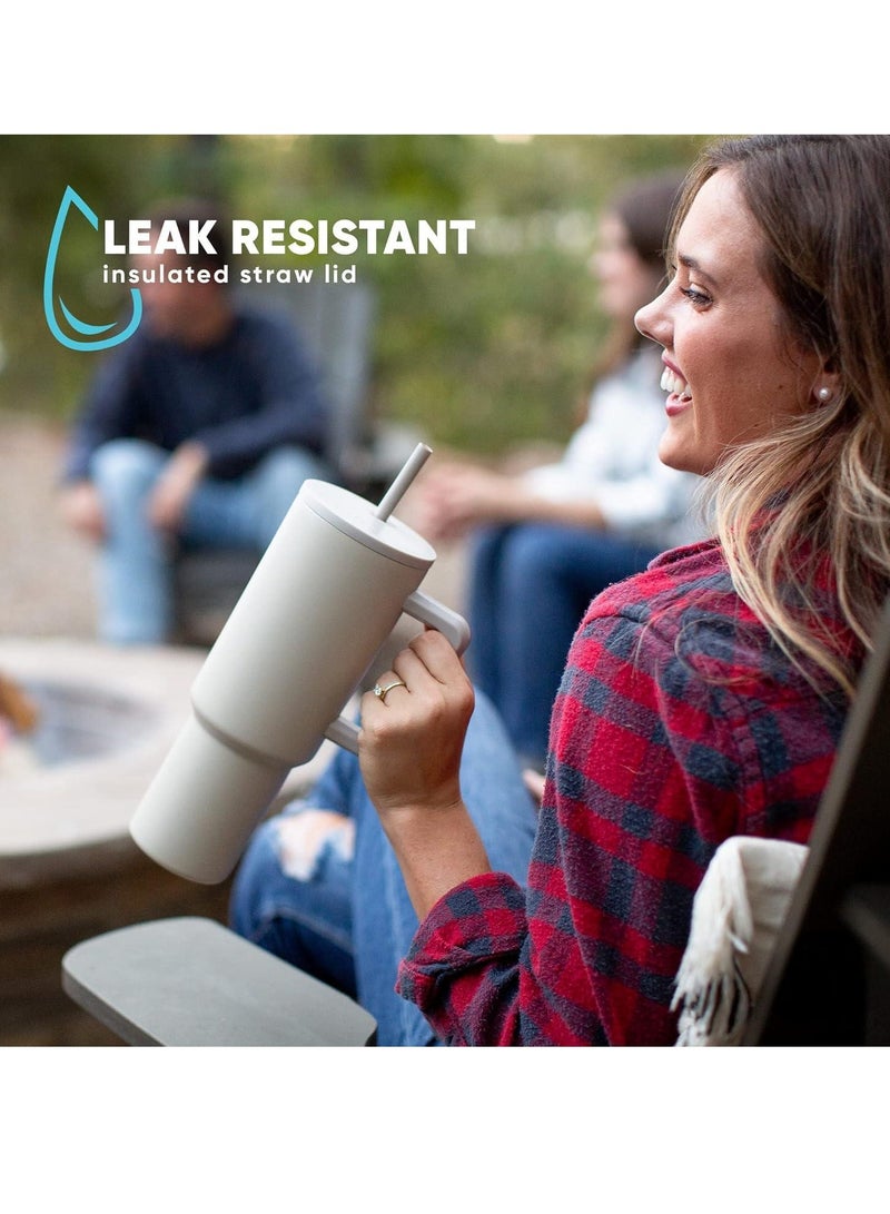 إيفرين كوب بسعة 40 أونصة مع مقبض وغطاء من القش، كوب معزول، زجاجة مياه من الفولاذ المقاوم للصدأ قابلة لإعادة الاستخدام، كوب للسفر، حامل أكواب، هدايا صديقة للنساء، مجموعة رحلتها، طراز بسيط وحديث - Image 4
