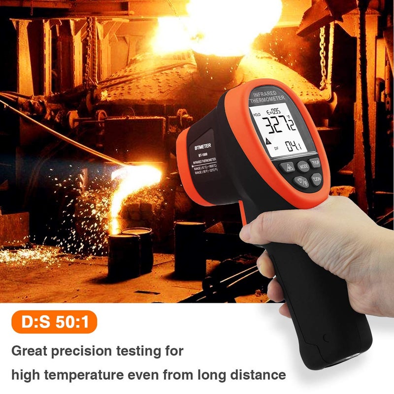 BTMETER BT-1800 Non Contact Pyrometer High Temperature Infrared Thermometer Gun -58°F ~3272°F (-50~1800℃) DS 50:1 for Metal Melting Furnace Forge Kiln Tempe Tester (Not Accurate for Human Temp) - Image 4