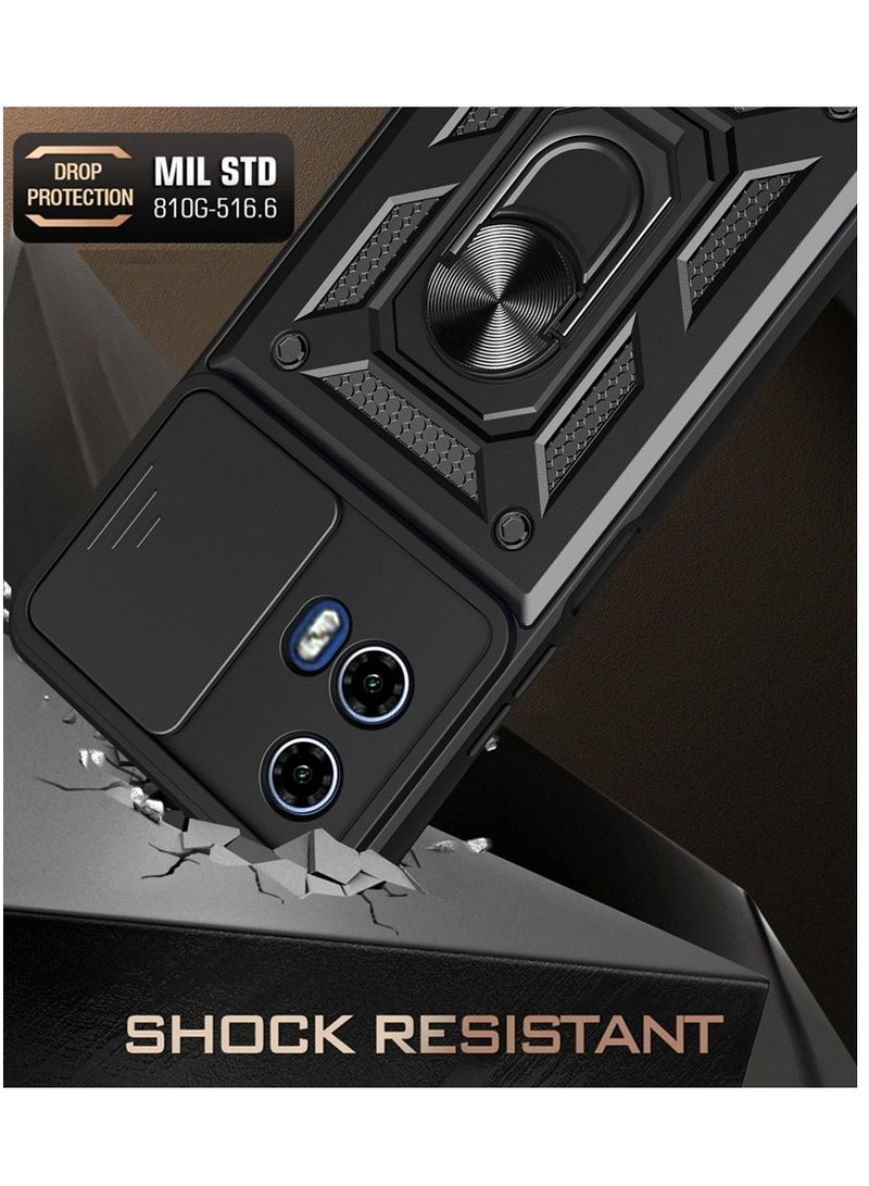 Motorola G24 Power 4G Case, Slide Camera Lens Cover + 360°Rotating Kickstand Ring + Support Magnetic Car Mount Shockproof Mobile Phone Case - Image 4