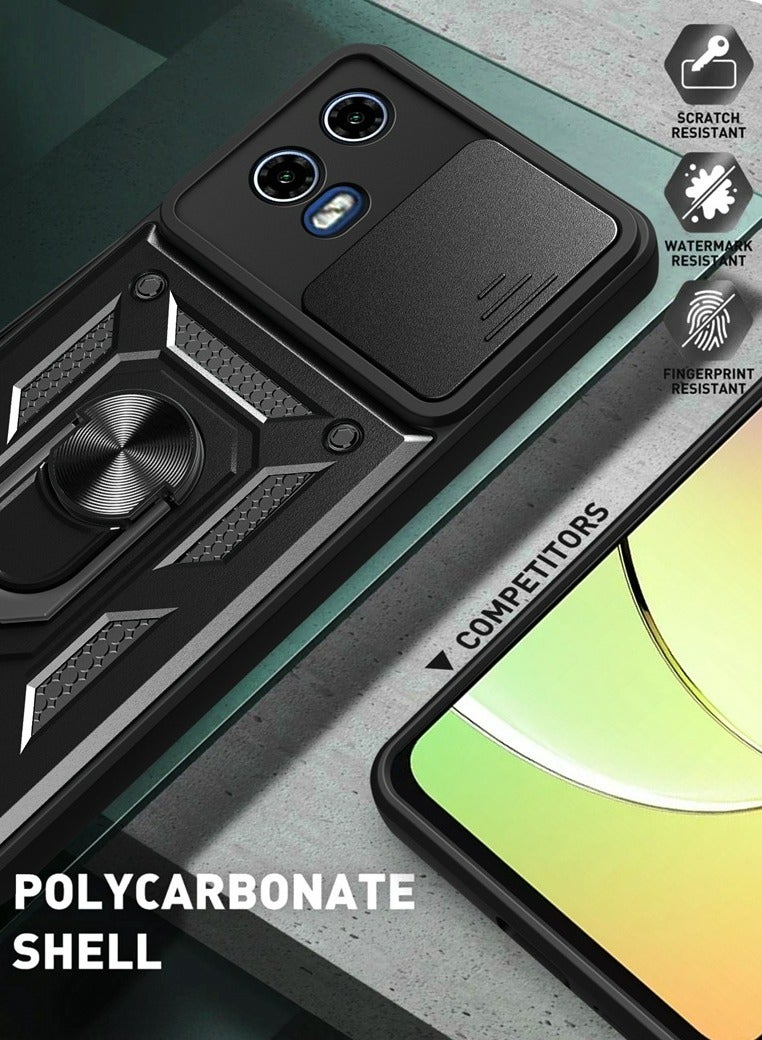 Motorola G24 Power 4G Case, Slide Camera Lens Cover + 360°Rotating Kickstand Ring + Support Magnetic Car Mount Shockproof Mobile Phone Case - Image 5