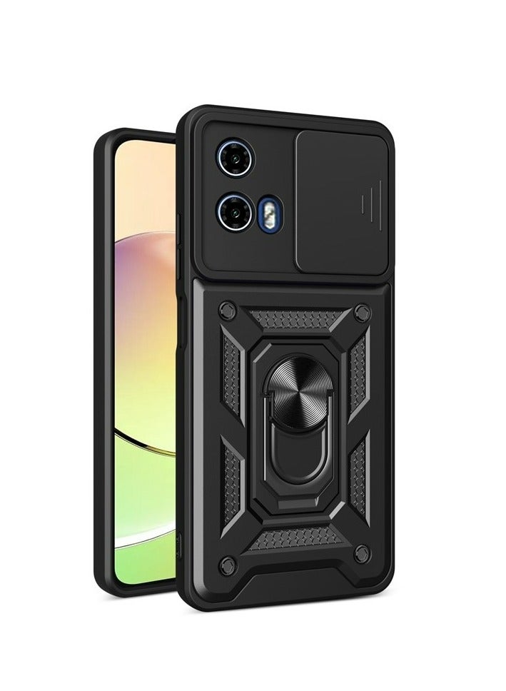Motorola G24 Power 4G Case, Slide Camera Lens Cover + 360°Rotating Kickstand Ring + Support Magnetic Car Mount Shockproof Mobile Phone Case - Image 1