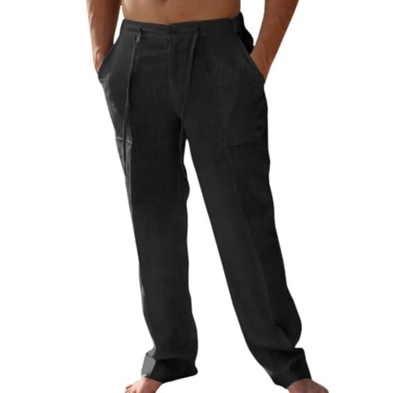 Runcati Mens Casual Linen Pants Loose Fit Elastic Drawstring Waist Straight-Legs Summer Yoga Beach Long Pants - Image 1