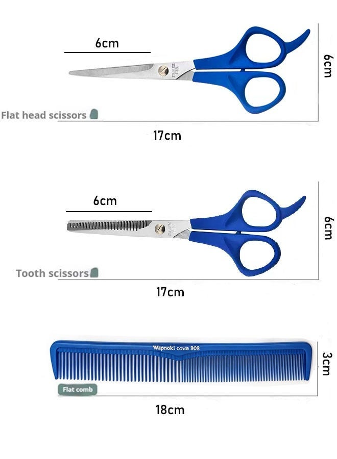 3 Pack Hair Scissors for all Hair Types, Hair Cutting Scissors & Thinning Shear Set with Comb Set, Suitable for Hairdressers, Barbers, Professionals, Personal Use - Blue - Image 4