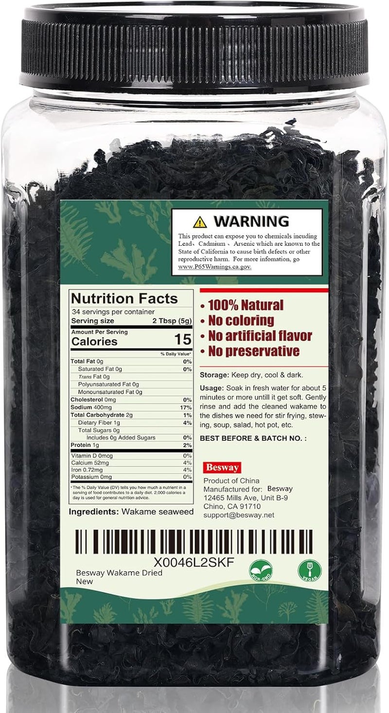 Besway طحالب واكامي المجففة من بيسواي 6 أونصات - 100% طبيعية، خالية من الكائنات المعدلة وراثيًا، خالية من الغلوتين للحساء والسلطات والطهي الصحي - Image 2