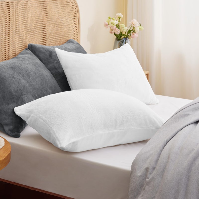 BEDELITE Flannel Pillow Cases Queen Size Set of 2  Super Soft Fleece Pillow Case Cover with Zipper for Bedroom  Sofa  Couch Luxury Cozy Velvet Pillow Shams for All Seasons(20x30 Inches Bright White) - Image 2