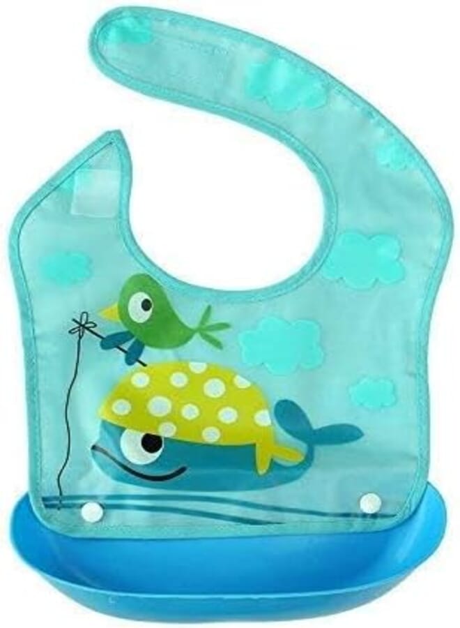 Baby Food Bib Silicone Bib BPA Free Waterproof Washable Suitable for Boys and Girls Blue, M