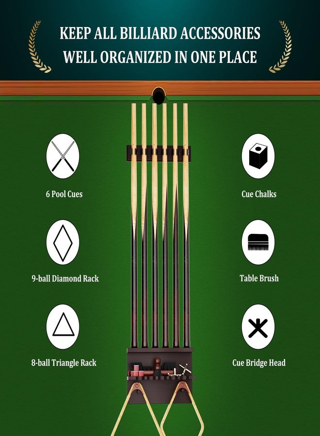Bambition Wall Mount Pool Stick Holder, Bamboo Billiards Cue wall Rack for 6 Cues and Pool Table Accessories Storage Equipment Organizer, Dark Brown - Image 5